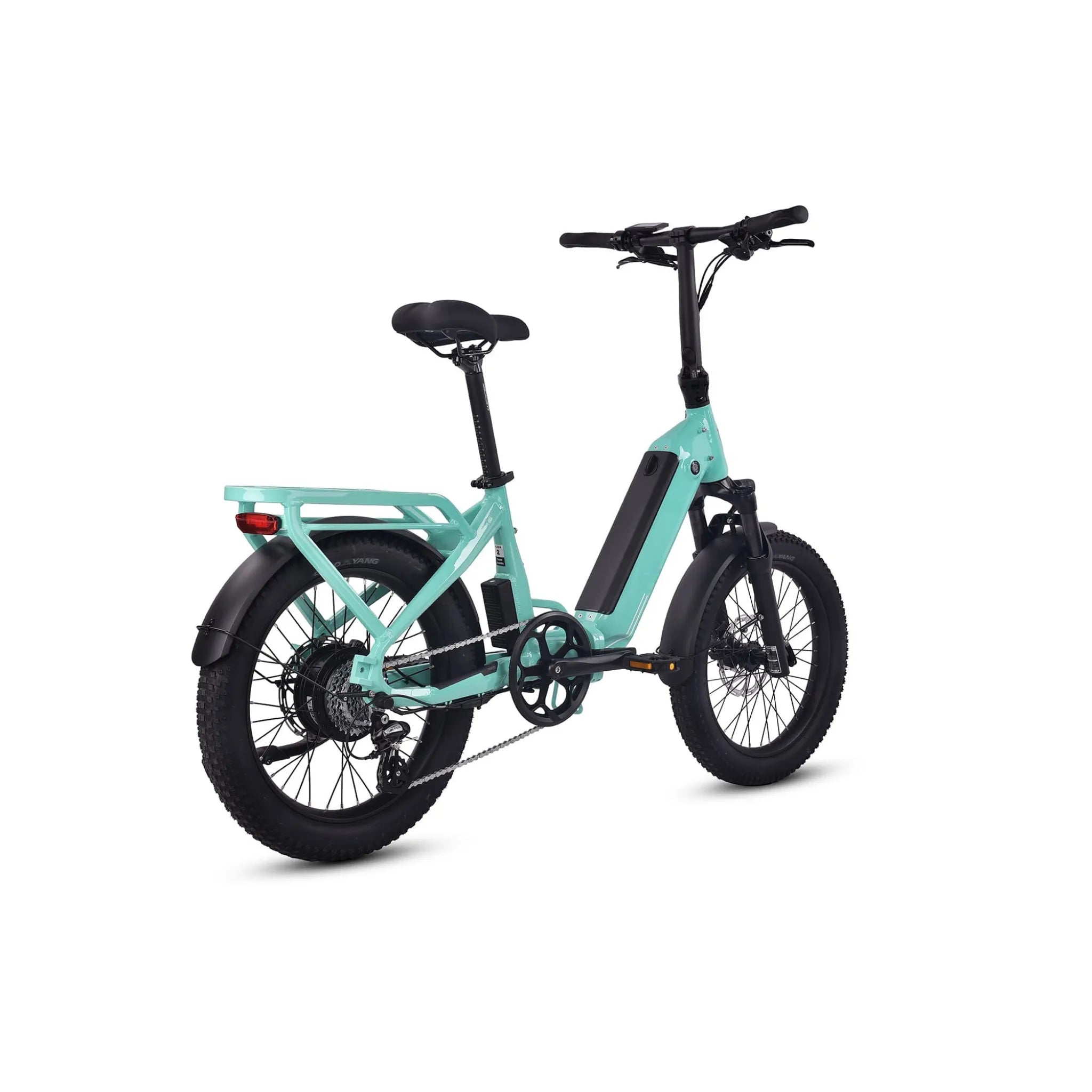 #color_aqua Miniwave folding electric bike side view in aqua colour