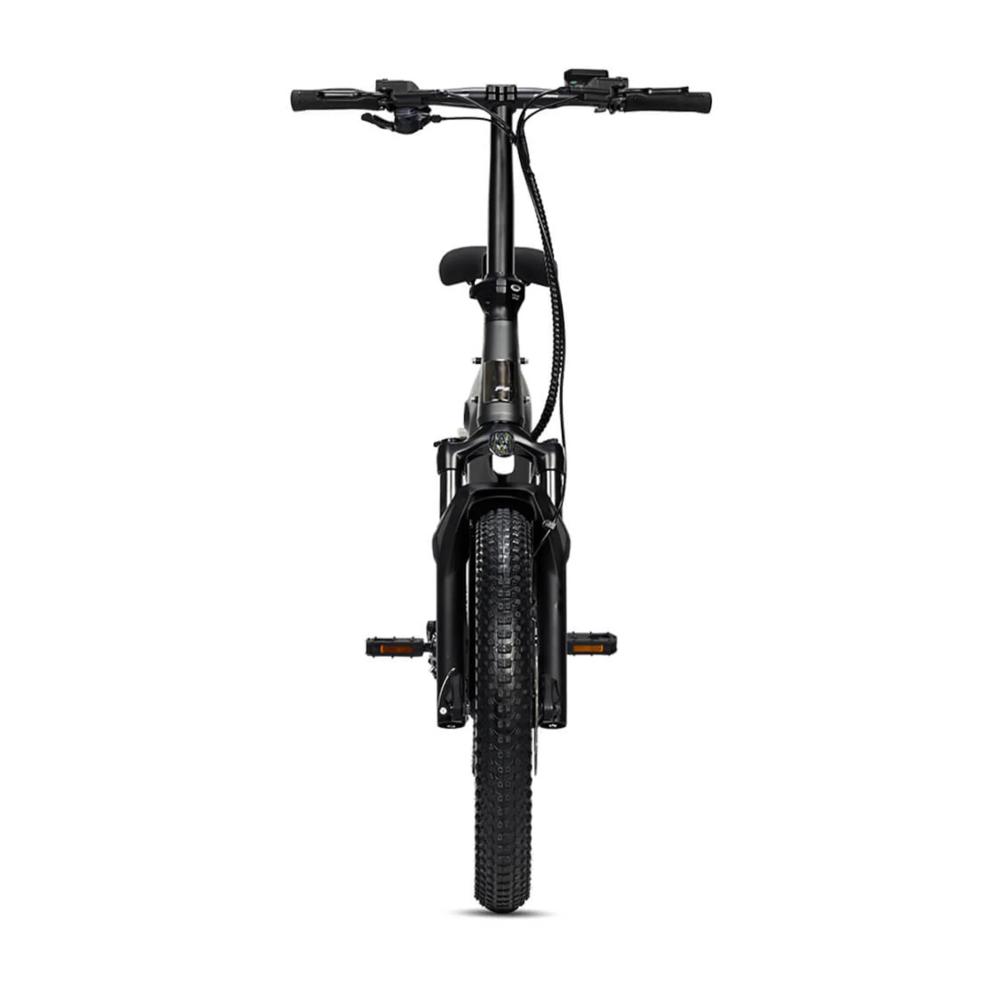 #color_graphite Miniwave folding ebike front view in graphite with fat tyres