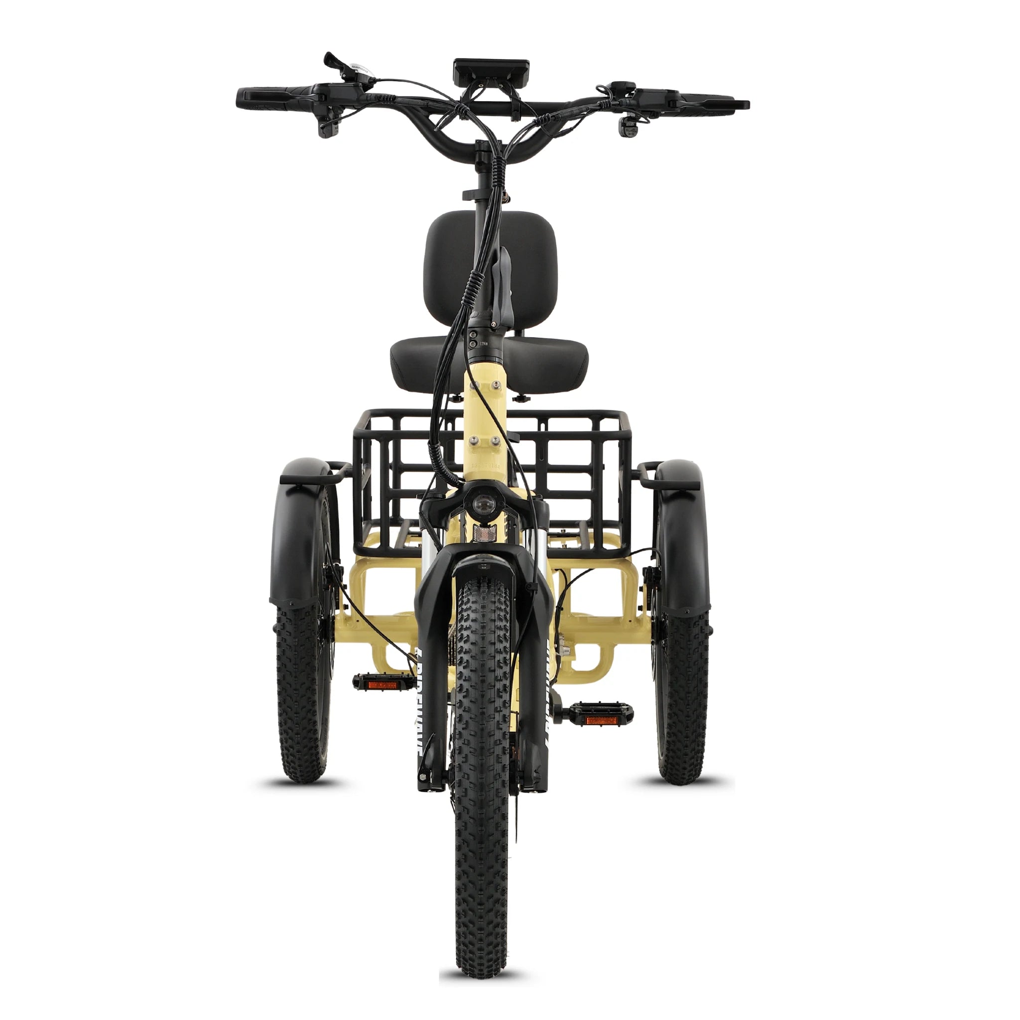 Ridewave Wallaby cream electric trike front view with upright handlebar and comfort seat #color_cream