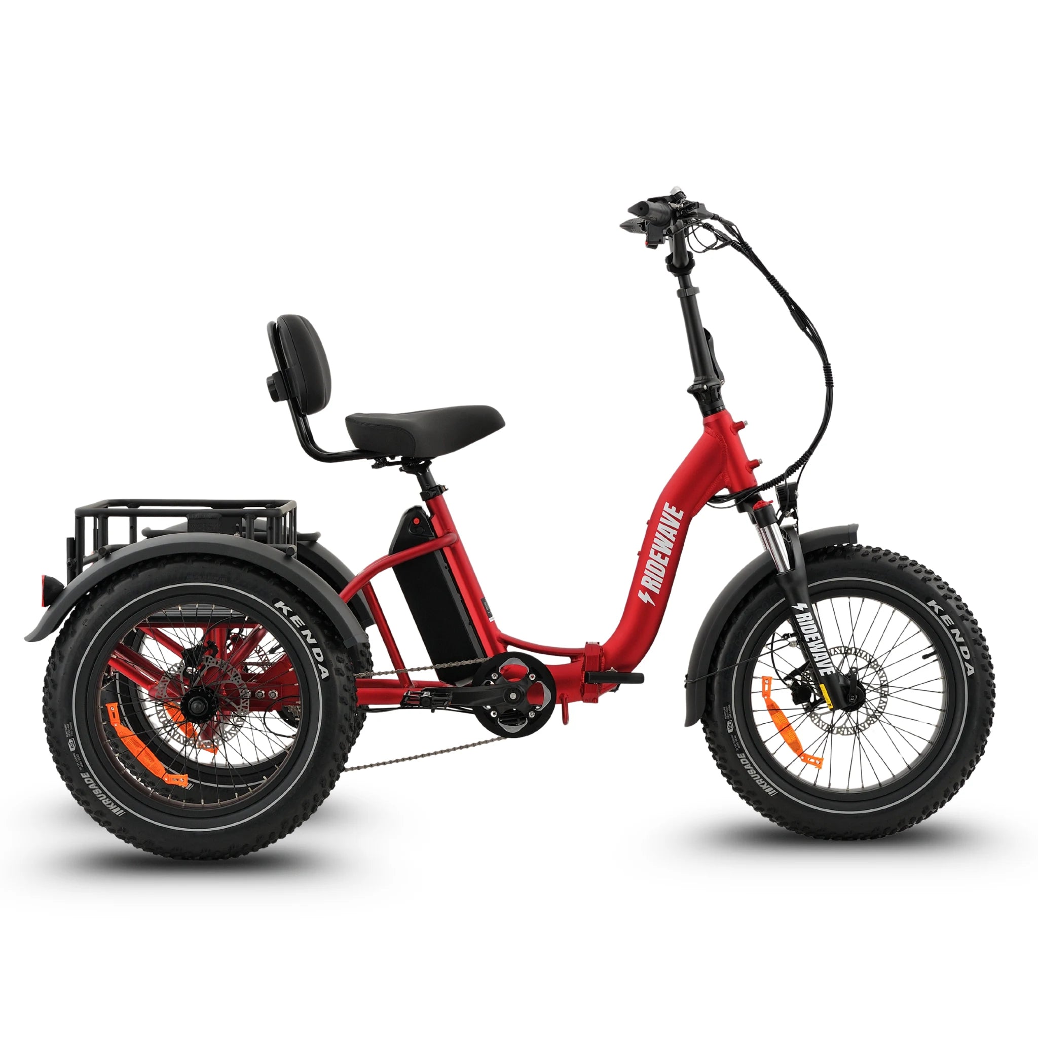 Ridewave Wallaby Plus red electric trike side view with rear cargo basket #color_red