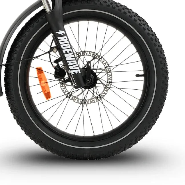 20 x 3.0 inch puncture-resistant tyre shown fitted on a Ridewave Wallaby electric trike
