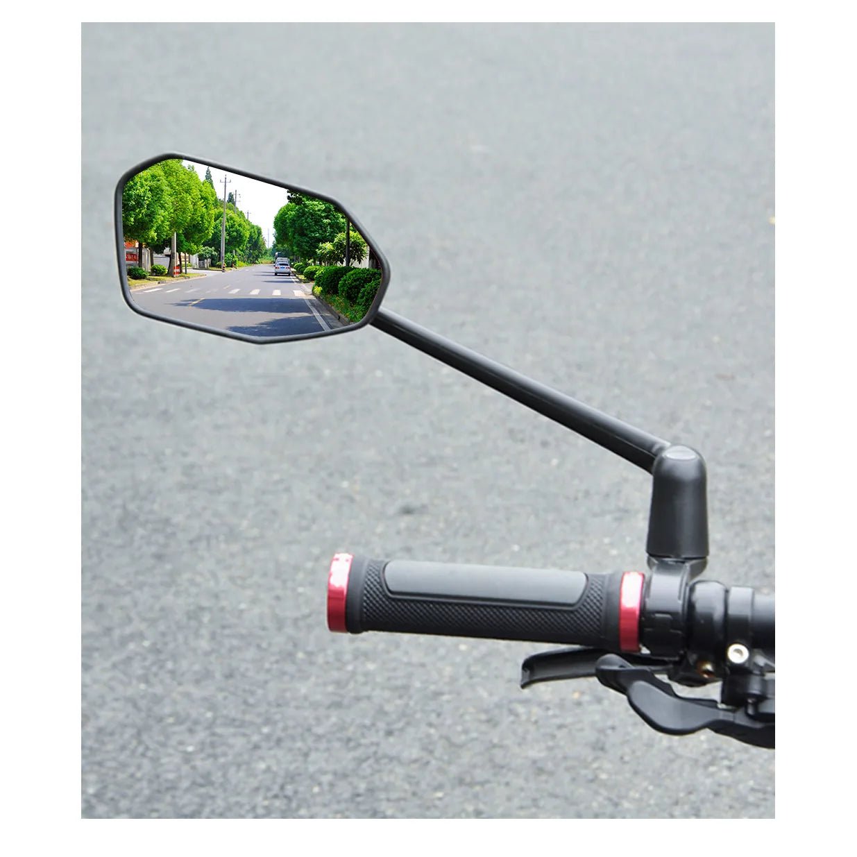 EasyDo RM15 wide-angle bike handlebar mirror mounted on an e-bike