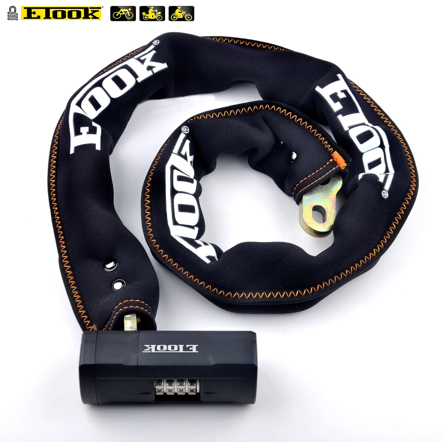Etook ET655 heavy-duty chain lock with 4-digit combination lock head and black fabric sleeve