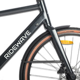 Frame and front wheel close-up of the Ridewave Glide Road electric bike