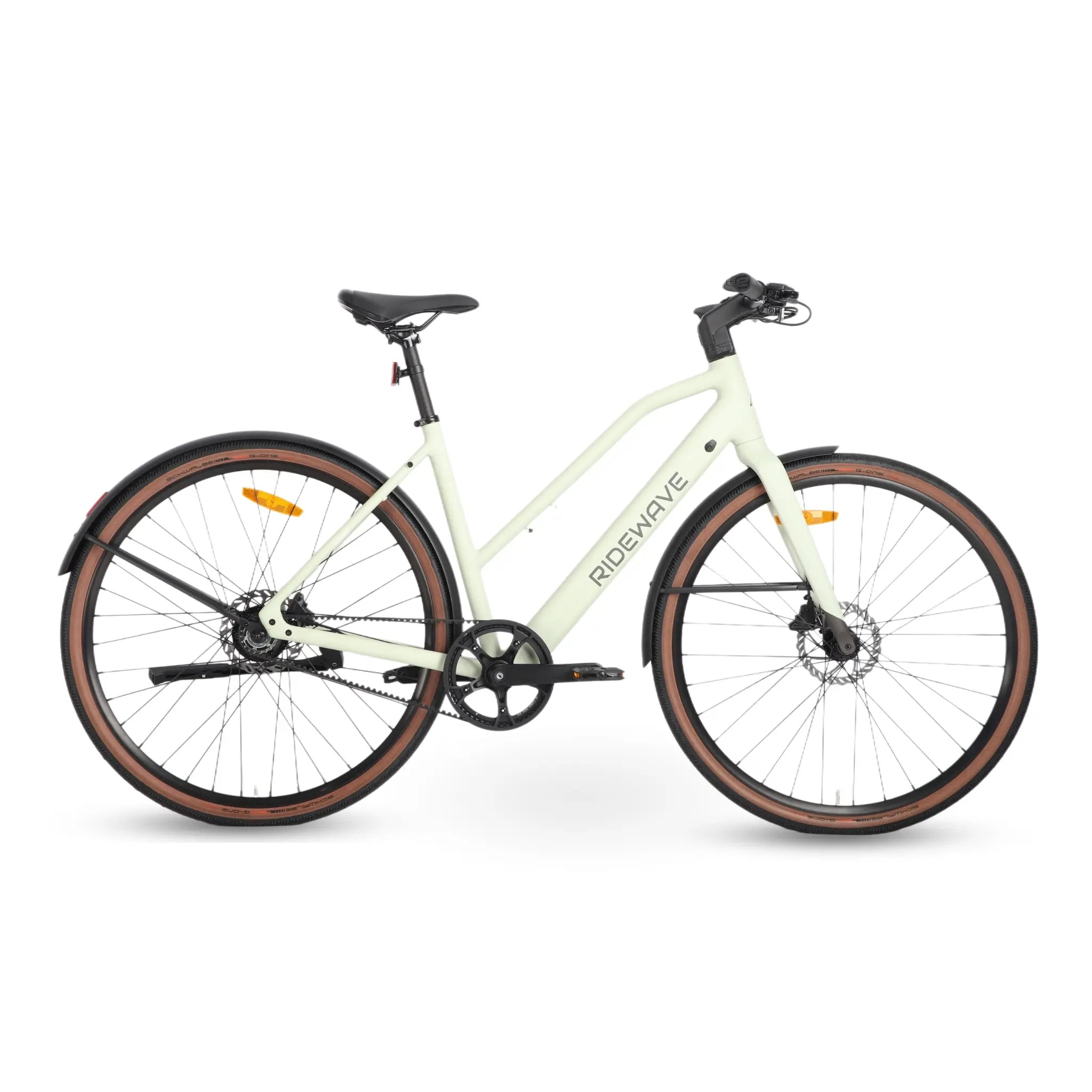Side view of the Ridewave Glide Road ebike showing the slim road bike geometry