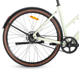 Front wheel and road tyre detail of the Ridewave Glide Road electric bike