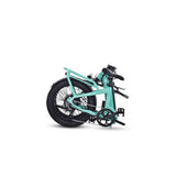 #color_aqua Miniwave folding ebike folded position in aqua for easy storage