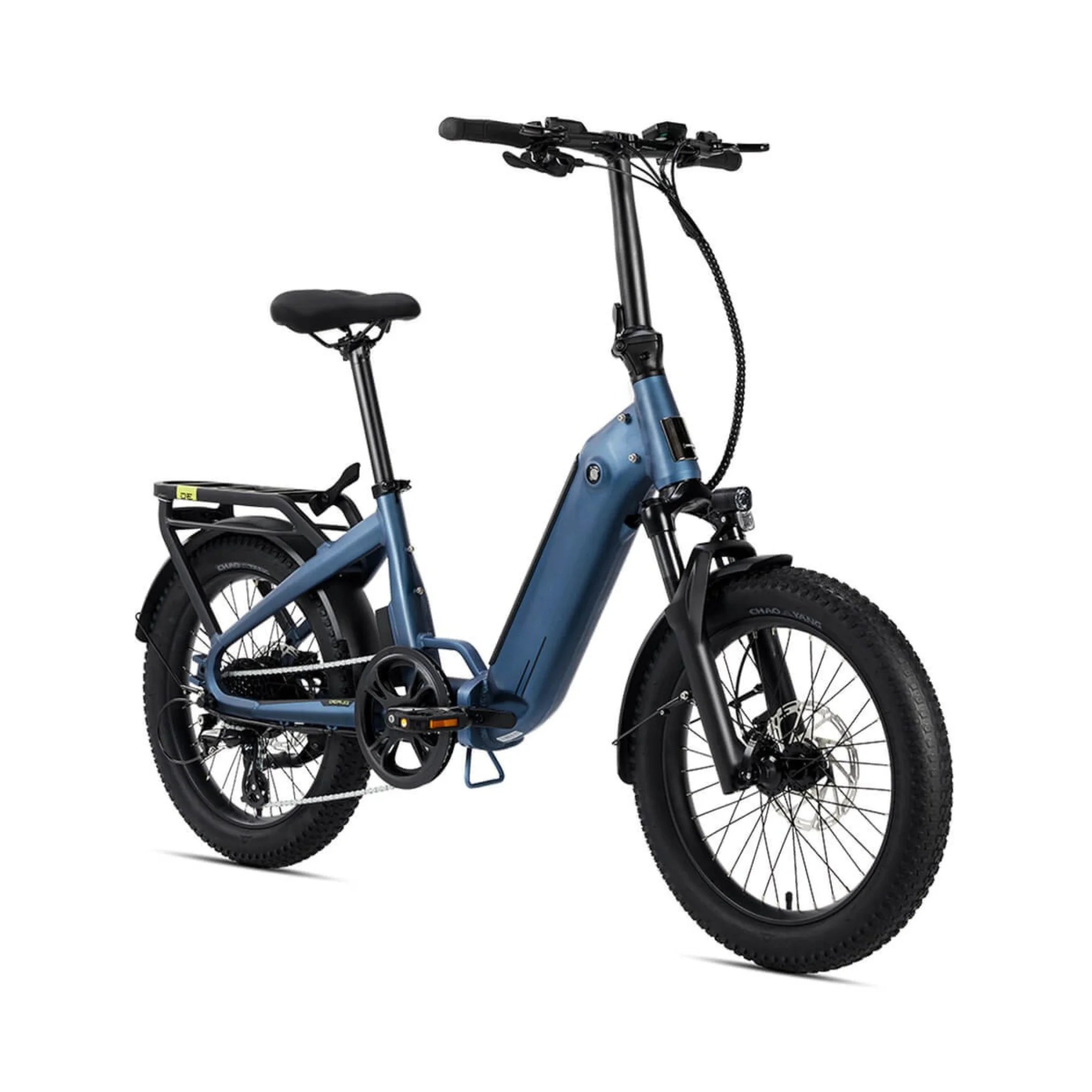 #color_slate-blue Miniwave folding ebike in slate blue with fat tyres, compact electric bike