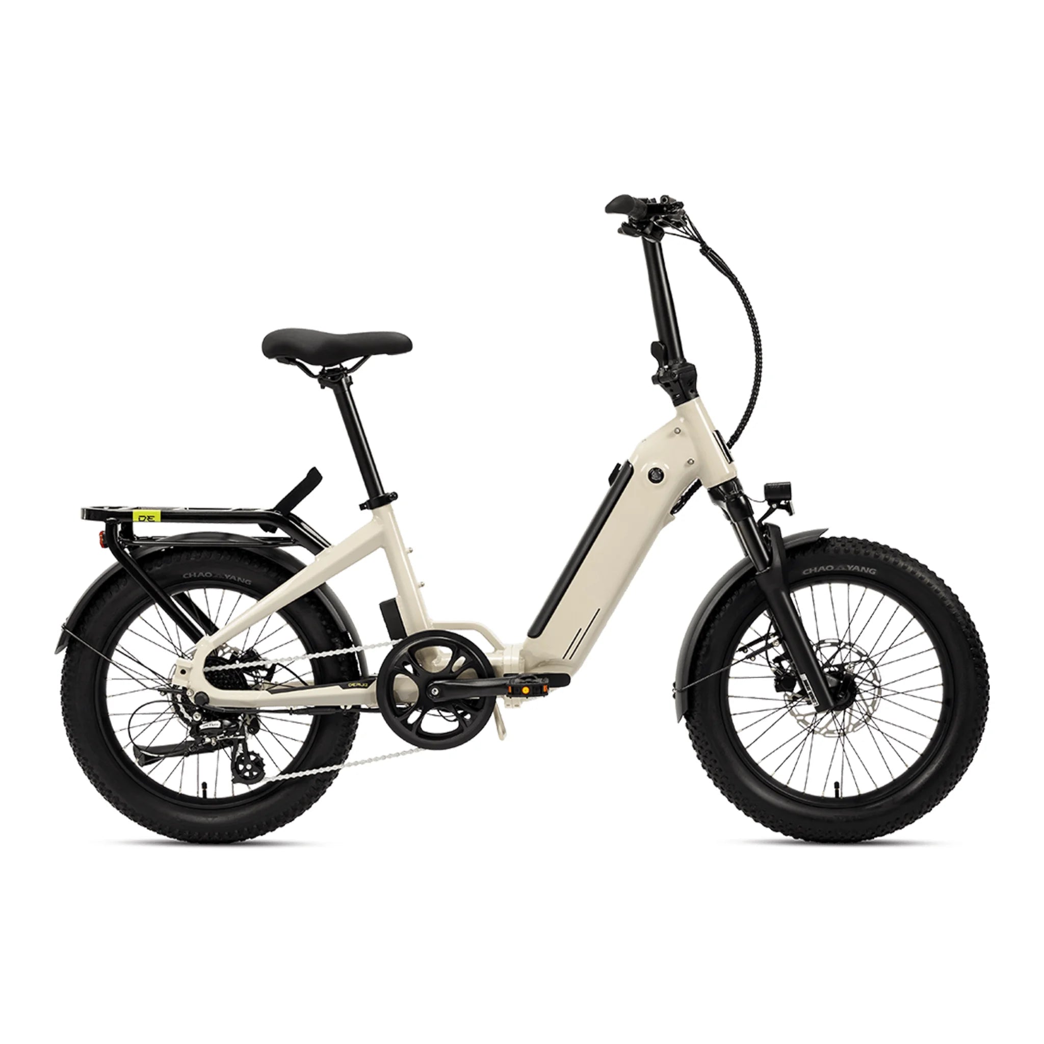 #color_warm-grey Miniwave folding ebike in warm grey with fat tyres, compact electric commuter bike