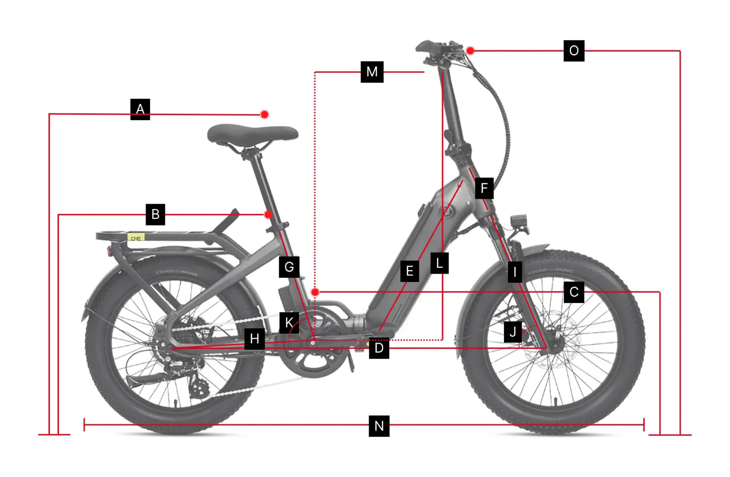 MiniWave ebike unfolded dimensions and sizing diagram