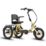 Ridewave Platypus cream folding electric trike three-quarter front view with rear cargo basket #color_cream