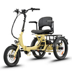 Ridewave Platypus cream folding electric trike three-quarter rear view with rear cargo basket #color_cream