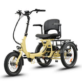 Ridewave Platypus cream folding electric trike three-quarter rear view with rear cargo basket #color_cream