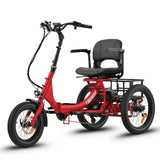 Ridewave Platypus red folding electric trike three-quarter rear view with rear cargo basket #color_red