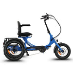 Ridewave Platypus sky blue folding electric trike side view with rear cargo basket #color_sky-blue