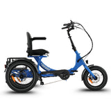 Ridewave Platypus sky blue folding electric trike side view with rear cargo basket #color_sky-blue