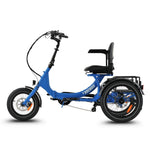 Ridewave Platypus sky blue folding electric trike three-quarter side view with rear cargo basket #color_sky-blue