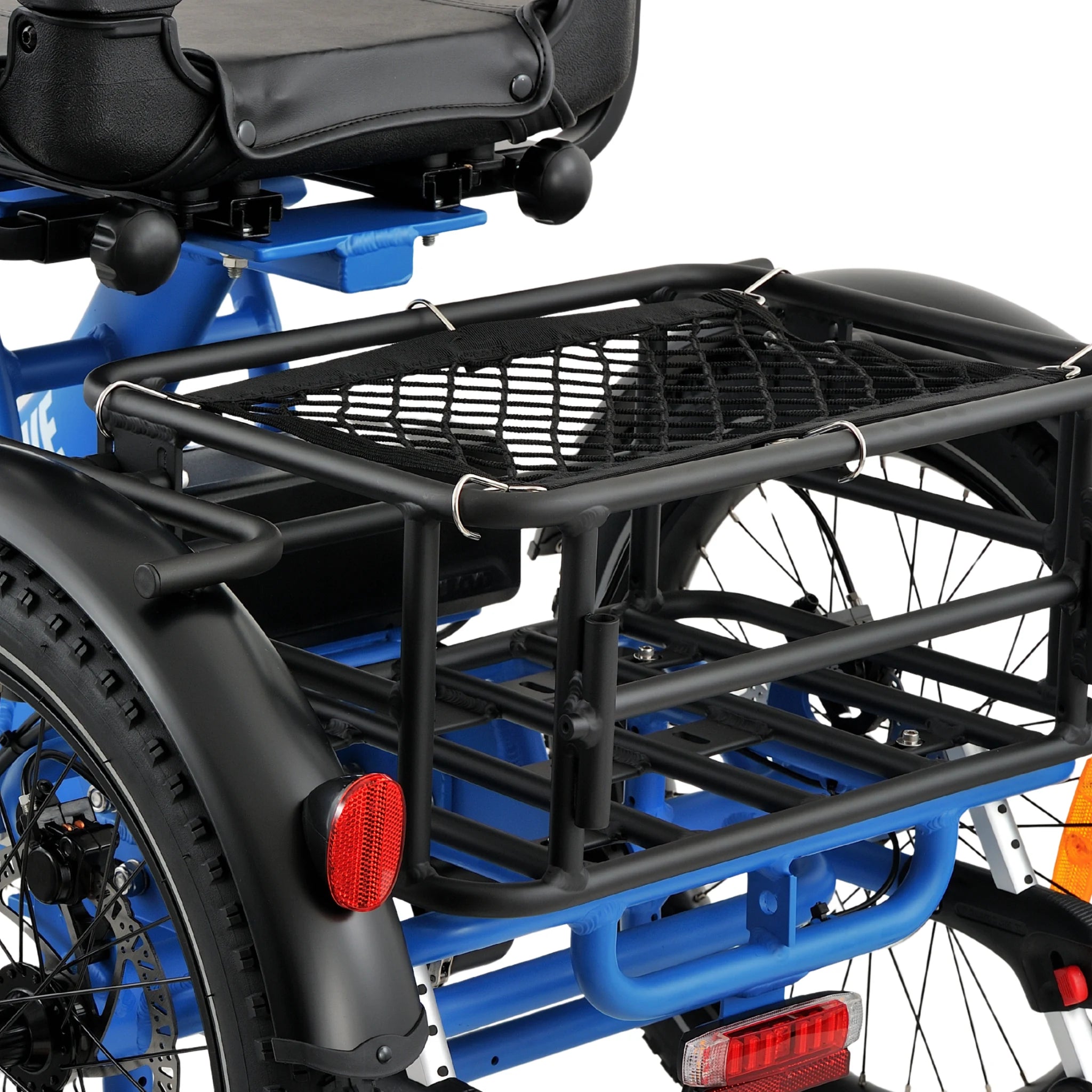 Ridewave Platypus sky blue folding electric trike rear cargo basket close-up #color_sky-blue