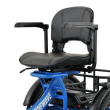 Ridewave Platypus sky blue folding electric trike comfort seat with armrests close-up #color_sky-blue