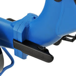 Ridewave Platypus sky blue folding electric trike low step-through frame and footrest close-up #color_sky-blue