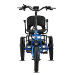 Ridewave Platypus sky blue folding electric trike front view with comfort seat and rear cargo basket #color_sky-blue