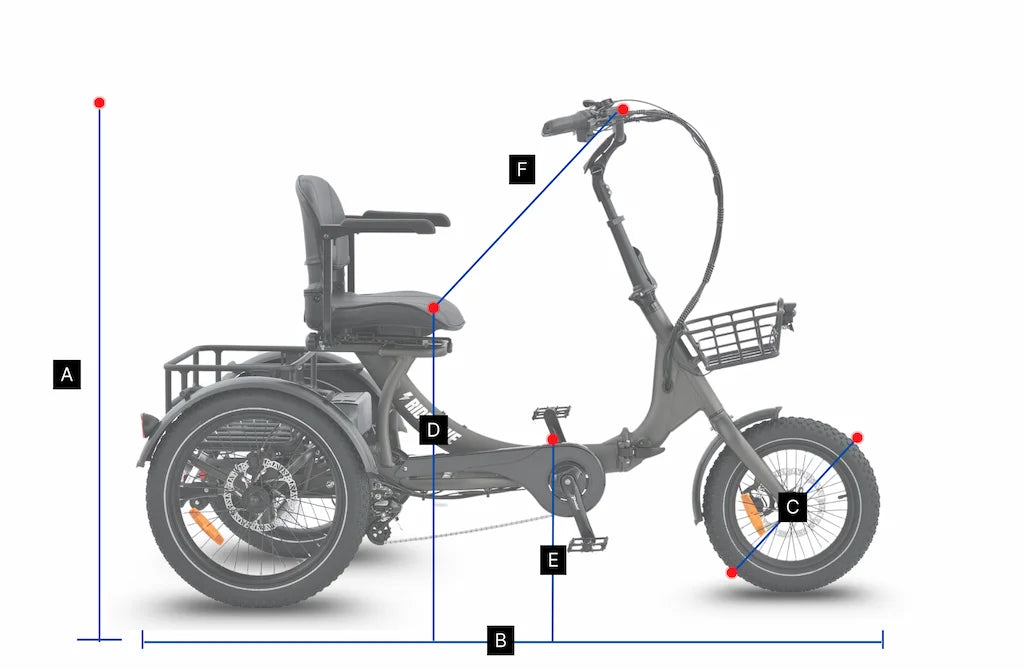 MiniWave ebike unfolded dimensions and sizing diagram