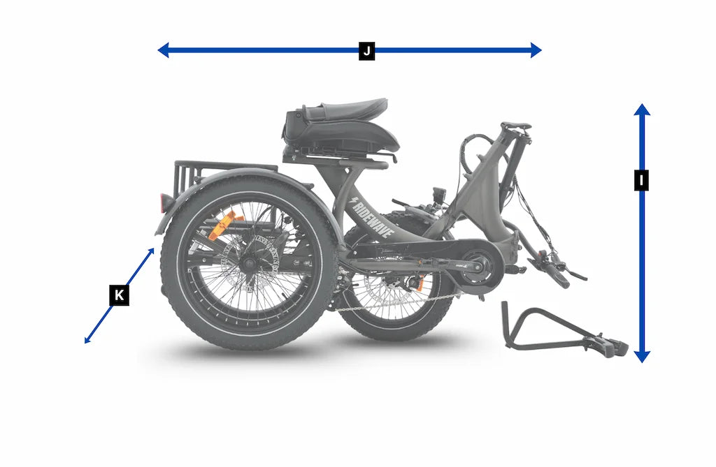 MiniWave ebike folded dimensions and sizing diagram