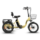Ridewave Quokka cream electric trike side view with front basket and rear cargo basket #color_cream