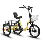 Ridewave Quokka cream electric trike three-quarter front view with front basket and rear cargo basket #color_cream