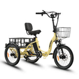 Ridewave Quokka cream electric trike three-quarter front view with front basket and rear cargo basket #color_cream