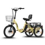 Ridewave Quokka cream electric trike three-quarter rear view with front basket and rear cargo basket #color_cream
