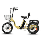 Ridewave Quokka cream electric trike side view with front basket and rear cargo basket #color_cream