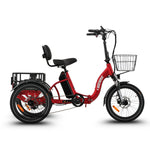 Ridewave Quokka red electric trike side view with front basket and rear cargo basket #color_red