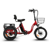 Ridewave Quokka red electric trike side view with front basket and rear cargo basket #color_red