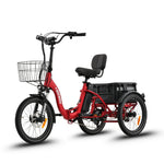 Ridewave Quokka red electric trike side view with front basket and rear cargo basket #color_red