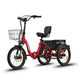 Ridewave Quokka red electric trike side view with front basket and rear cargo basket #color_red