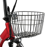 Ridewave Quokka red electric trike front wire basket close-up #color_red