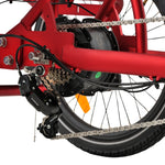 Ridewave Quokka red electric trike drivetrain and rear axle close-up #color_red