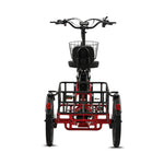Ridewave Quokka red electric trike rear view with cargo basket and tail lights #color_red