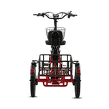 Ridewave Quokka red electric trike rear view with cargo basket and tail lights #color_red