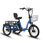 Ridewave Quokka sky blue electric trike three-quarter front view with front basket and rear cargo basket #color_sky-blue