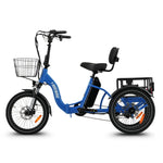Ridewave Quokka sky blue electric trike side view with front basket and rear cargo basket #color_sky-blue