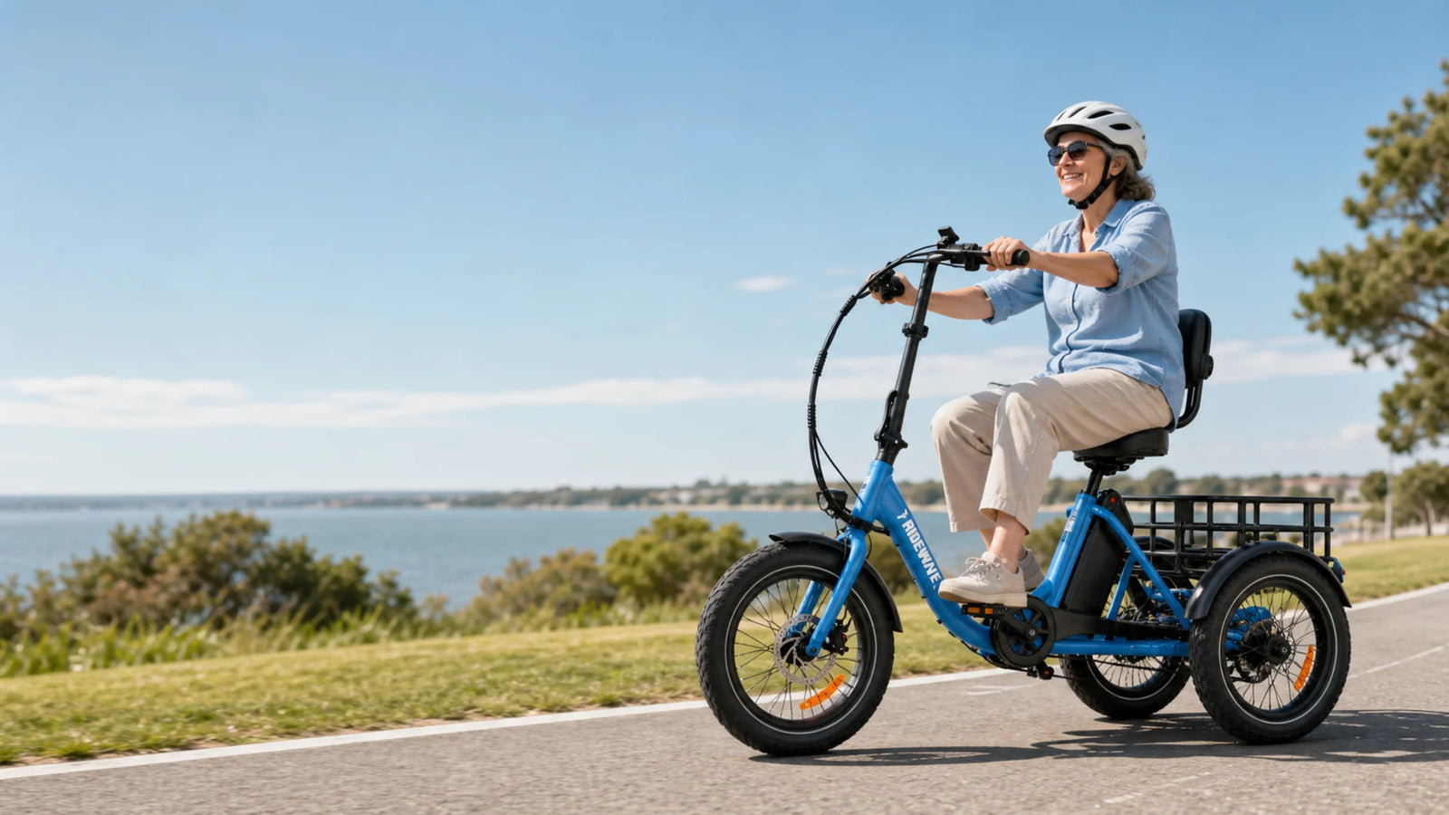 Ridewave Koala compact folding electric trike on a local path