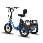 Ridewave Koala sky blue electric trike rear three-quarter view with black cargo basket #color_sky-blue