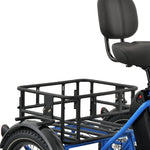 Ridewave Koala sky blue electric trike rear basket close-up with black cargo rack #color_sky-blue
