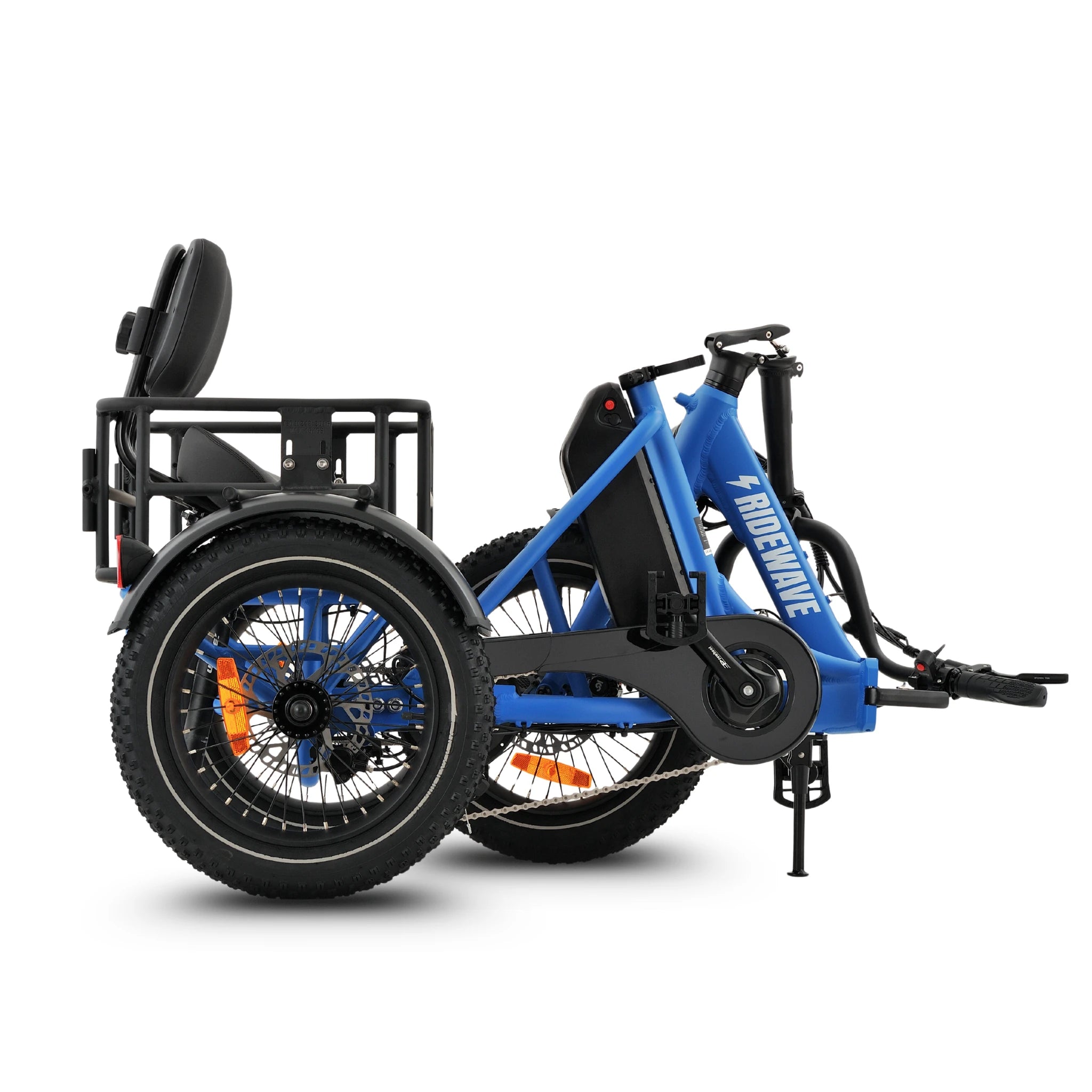 Ridewave Koala sky blue electric trike folded side view for storage #color_sky-blue