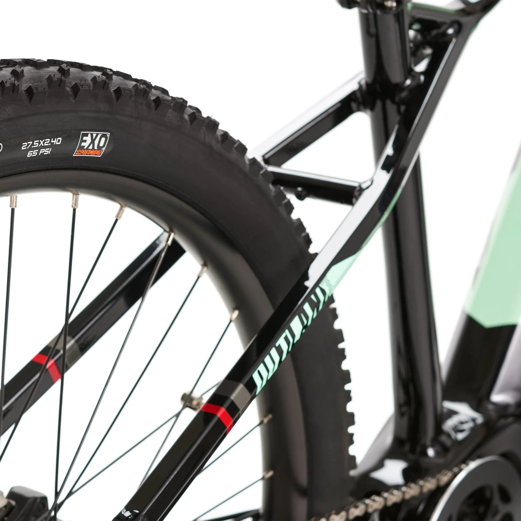 Outland XT Mountain Ebike hardtail frame and rear wheel detail