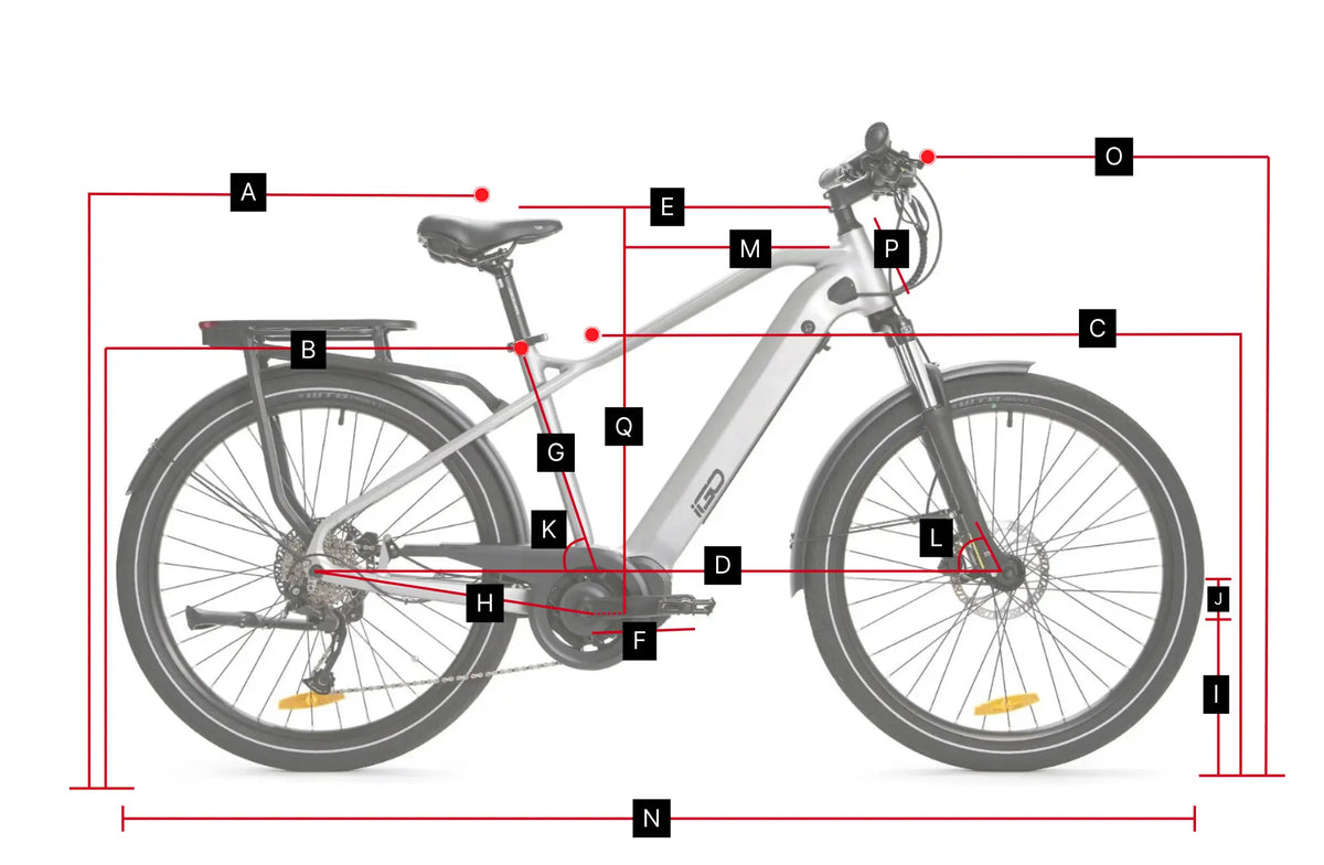Urban ebike dimensions and sizing diagram