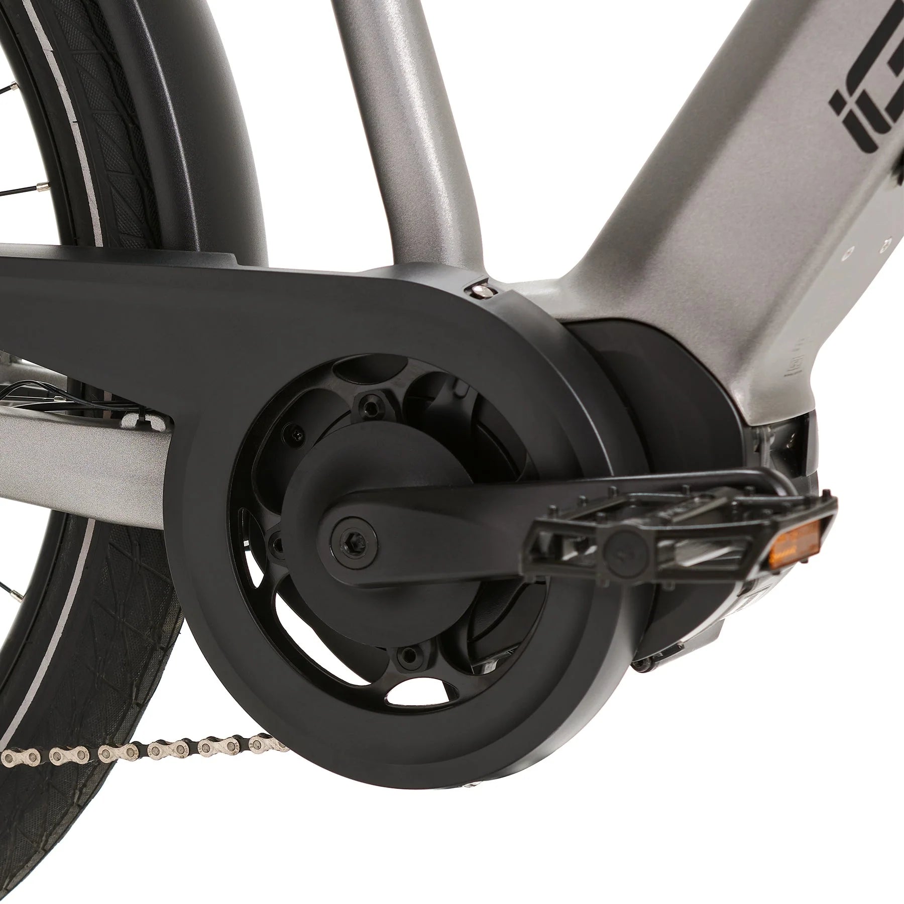 Mid drive motor on urban ebike for smooth pedal assist and efficient power delivery