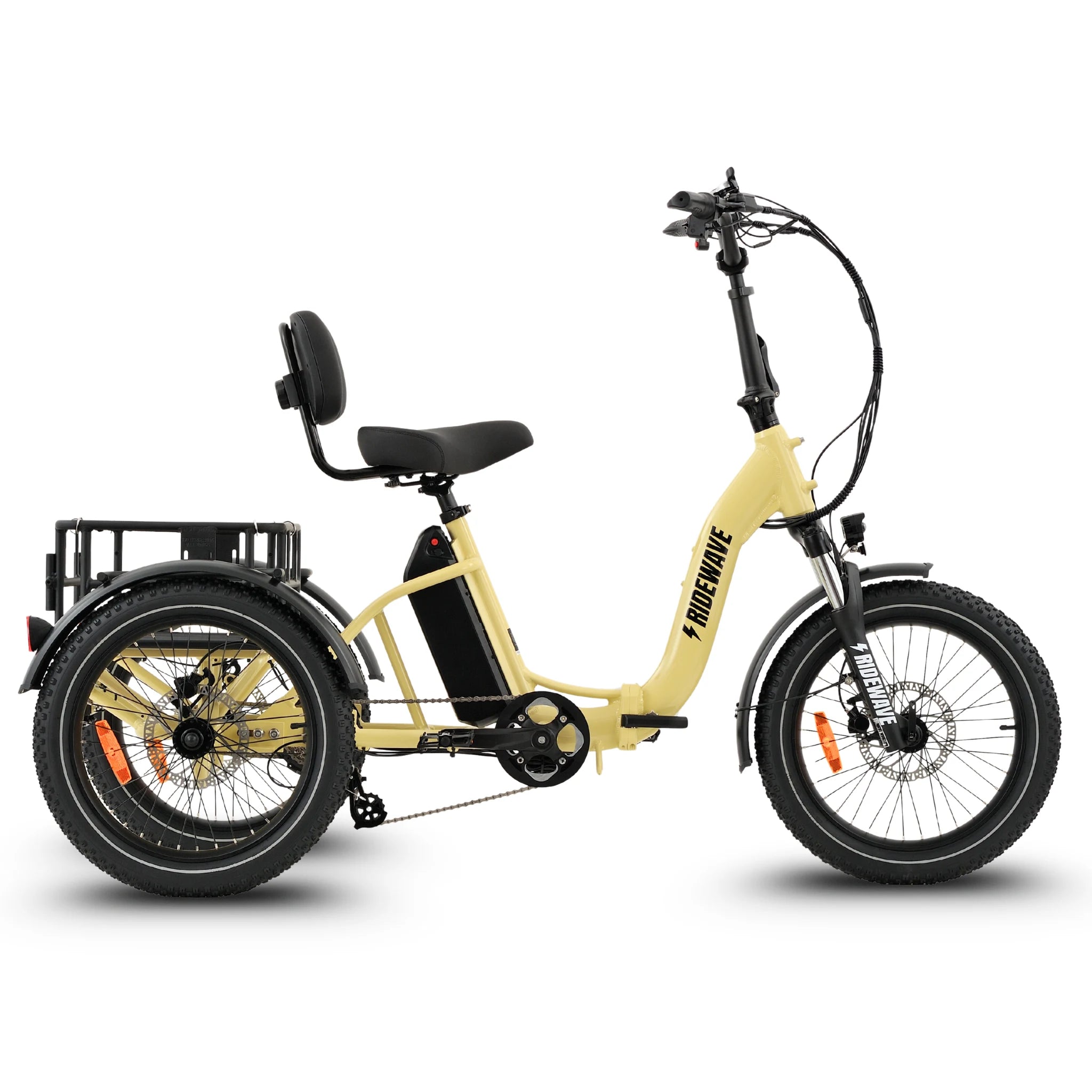 Ridewave Wallaby cream electric trike side view with rear cargo basket #color_cream